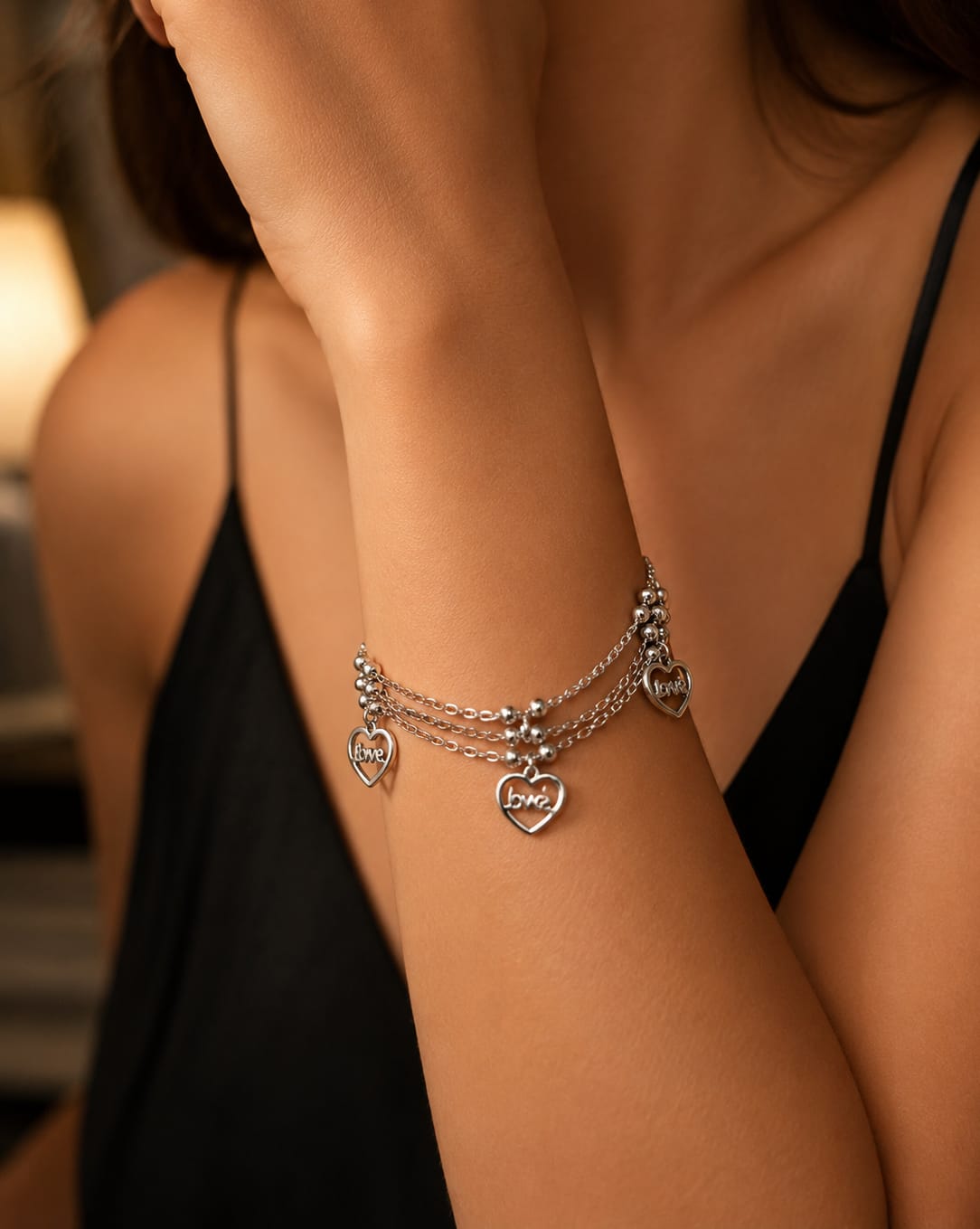Pulseira Tripla Corações Love