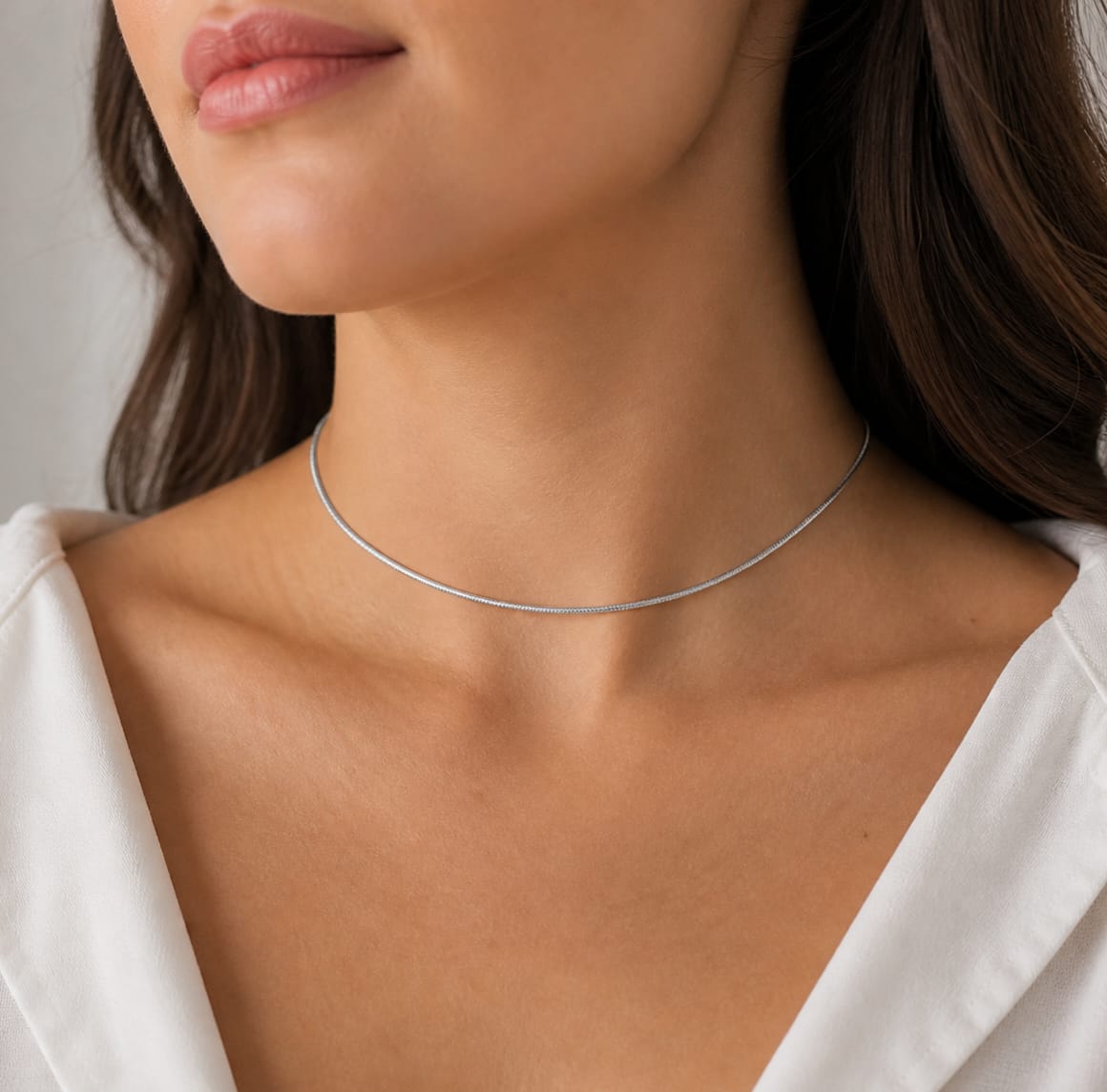 Choker Malha Roliça Ródio