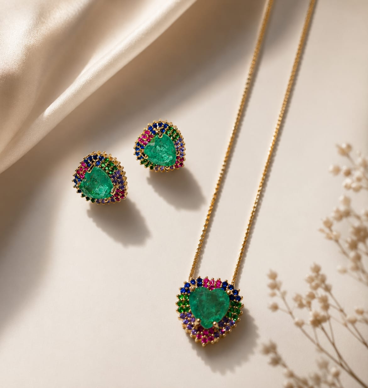 Conjunto Coração Pedra Fusion